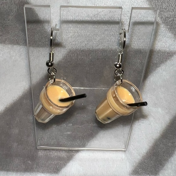 Boba Milk Tea Coffee Earrings Costume NWT - Picture 7 of 8
